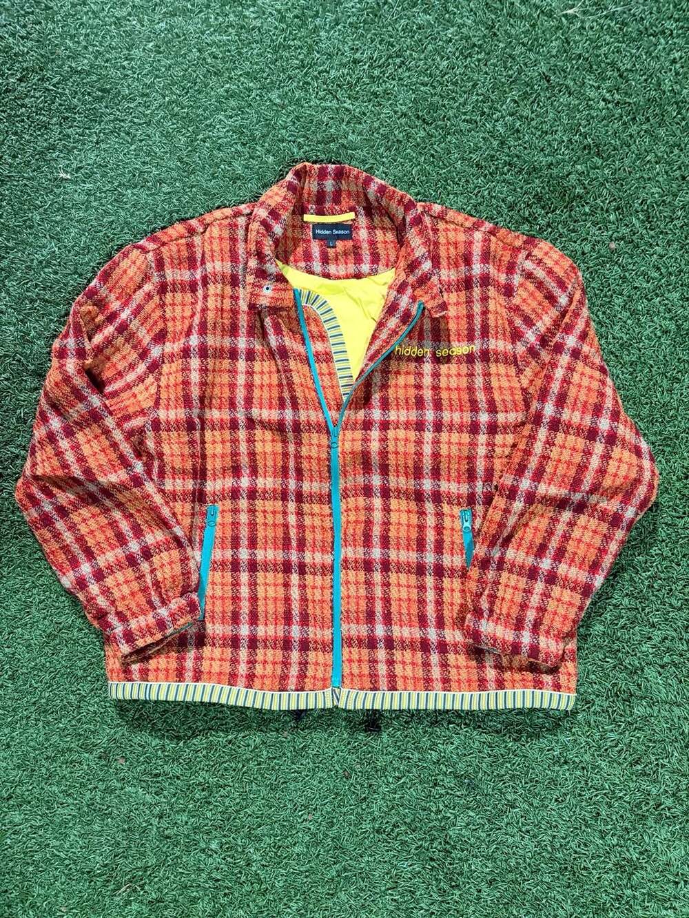 Hidden Season Red Plaid Tweed Zip Jacket Size L